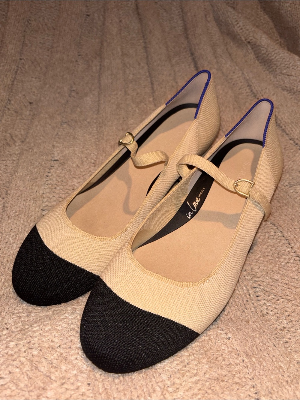 Rothy’s In Love Mary Jane Heels Cap Toe Cream Black Women’s 10.5 US